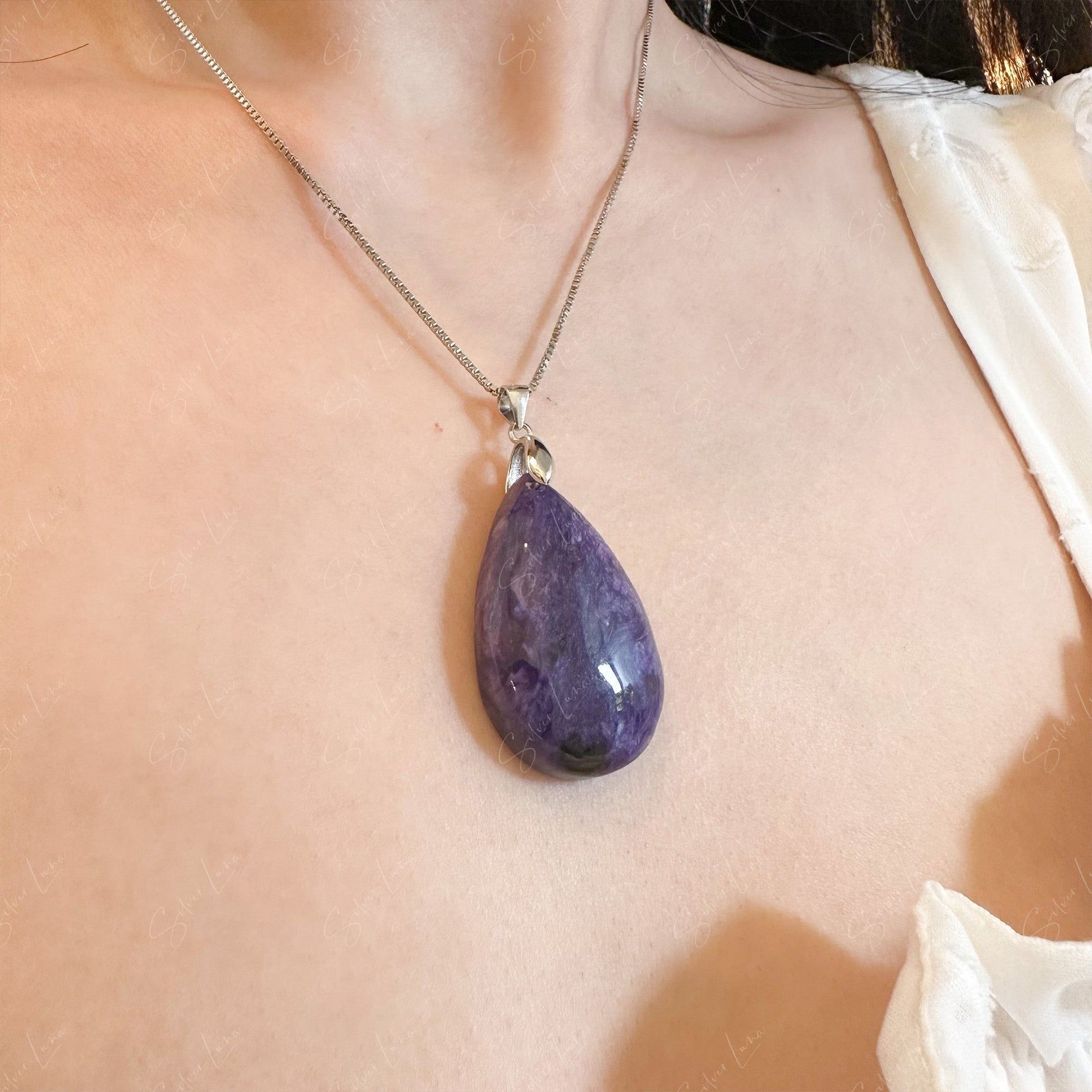 teardrop charoite pendant necklace