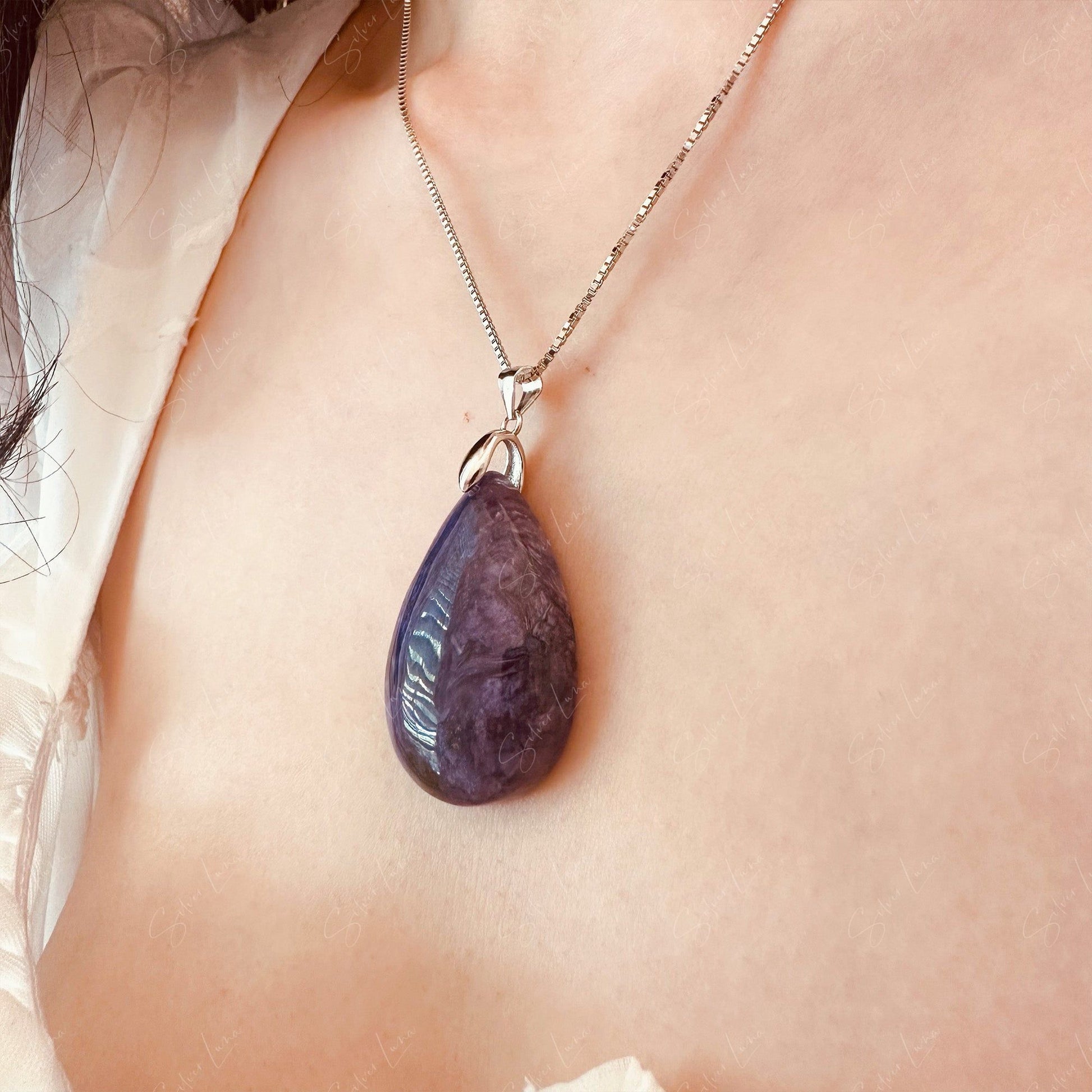 teardrop charoite pendant necklace