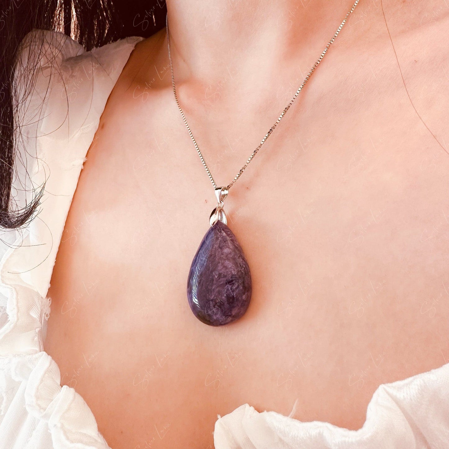 teardrop charoite pendant necklace