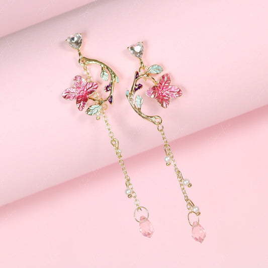 Cherry blossom branch dangle drop earrings