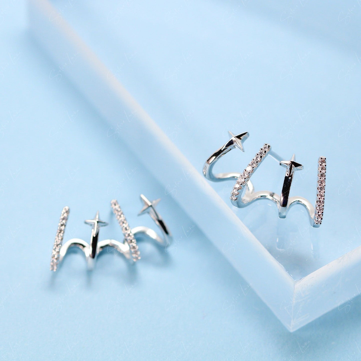 Star wrap micro zircon sterling silver stud earrings