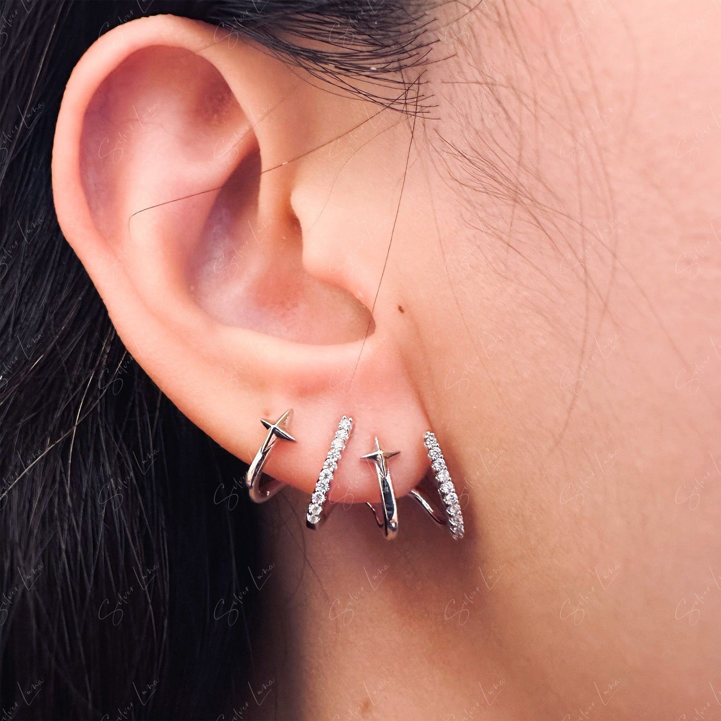 Star wrap micro zircon stud earrings