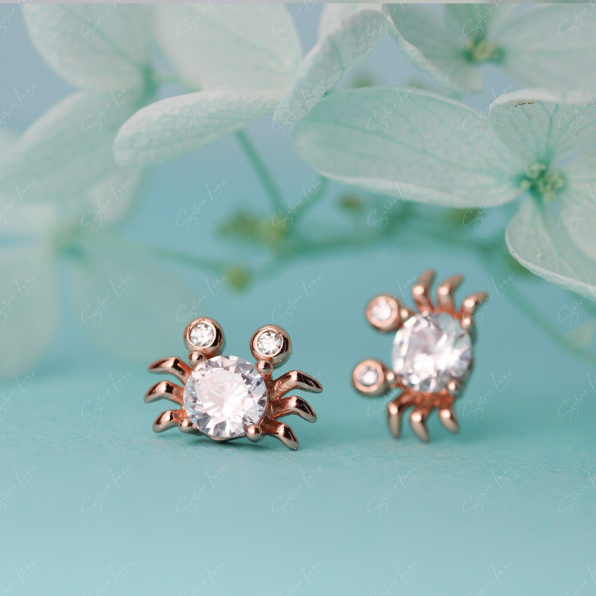 CZ crab animal stud earrings