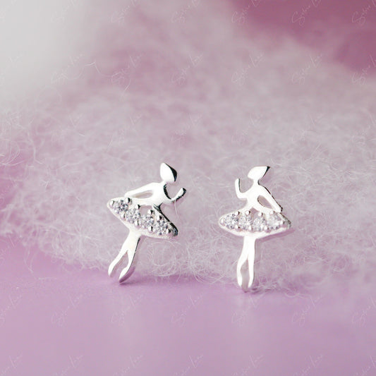 dancer girl sterling silver stud earrings