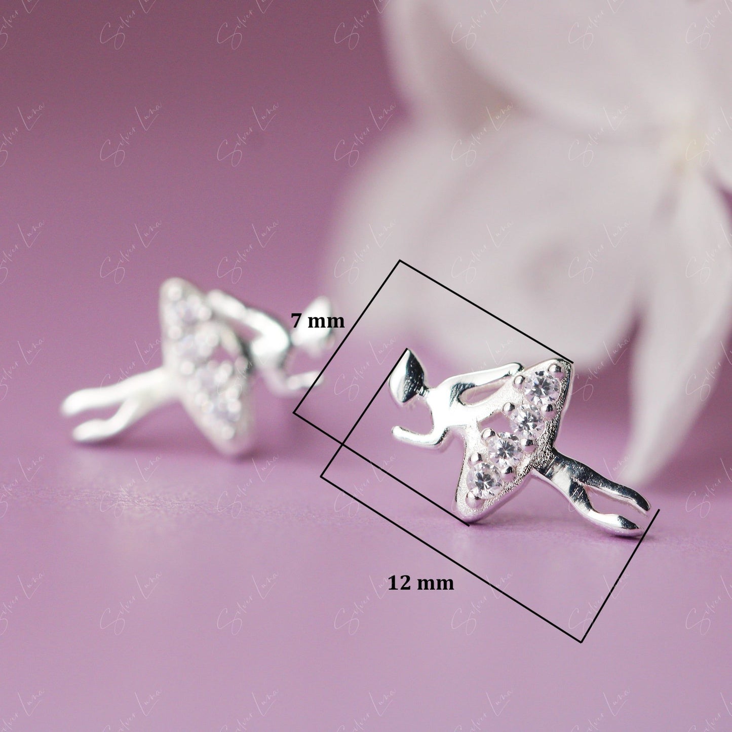 Cute ballet dancer sterling silver stud earrings