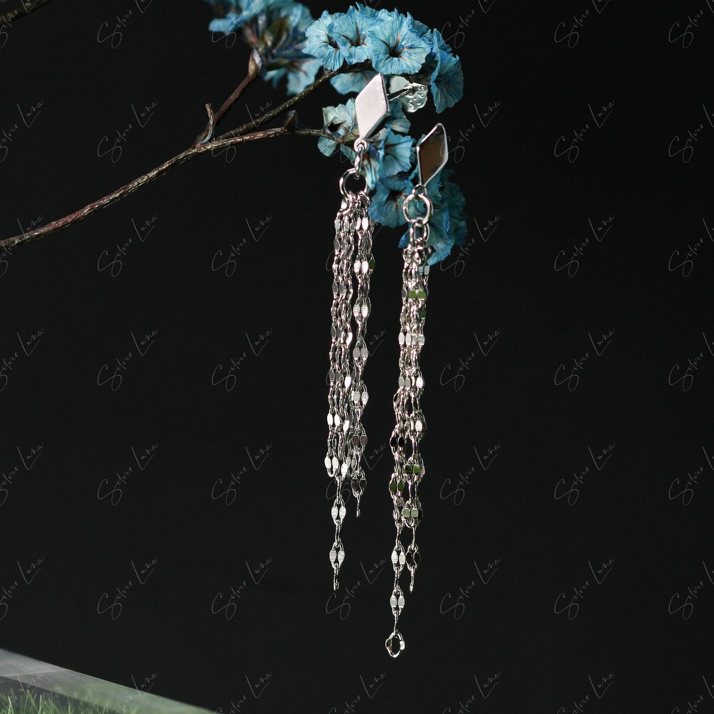 Shiny chain dangle drop earrings