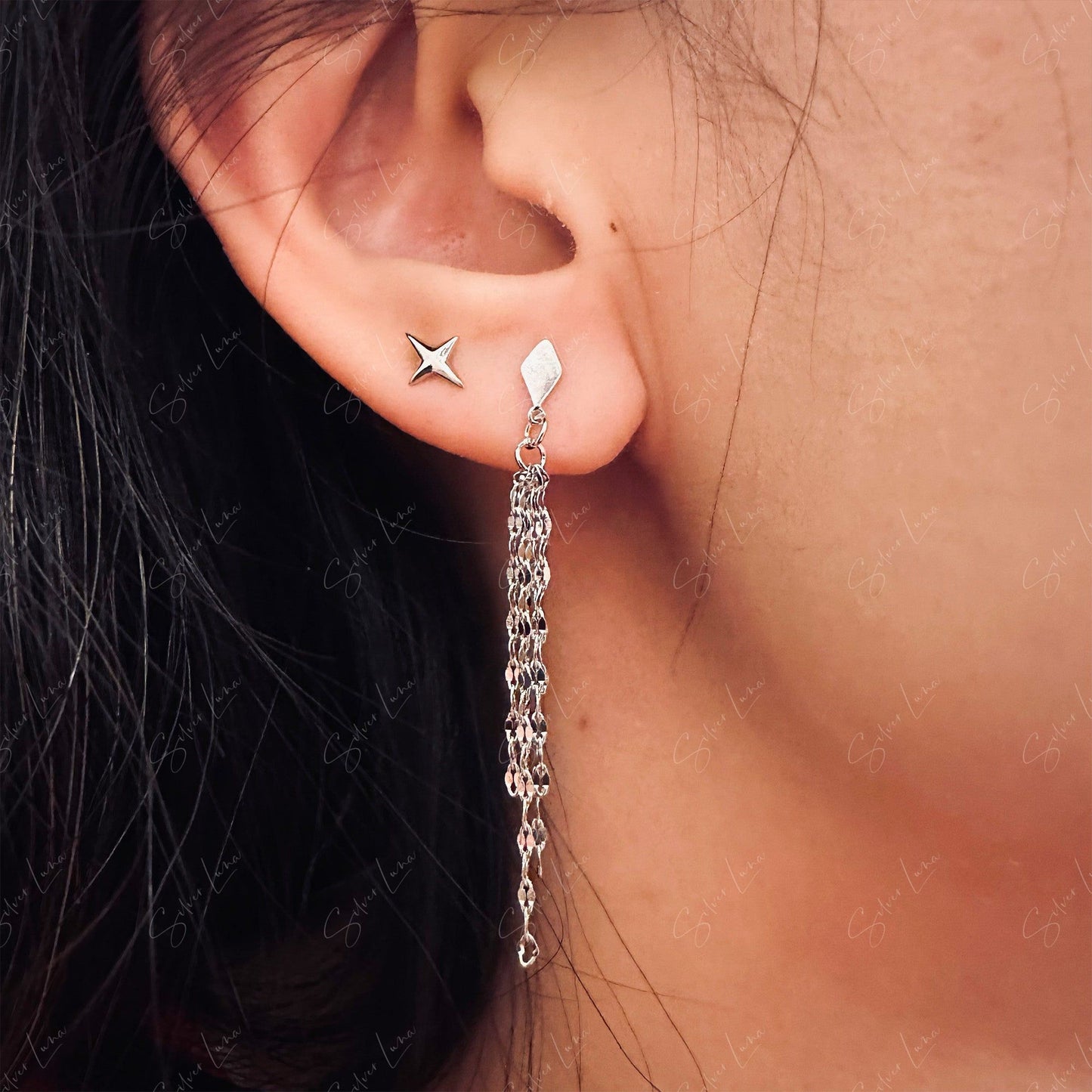 Shiny chain dangle drop earrings