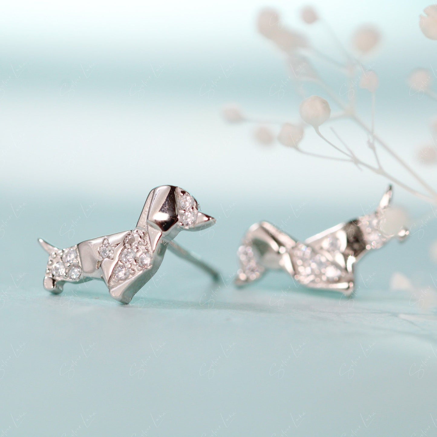 geometric dog stud earrings