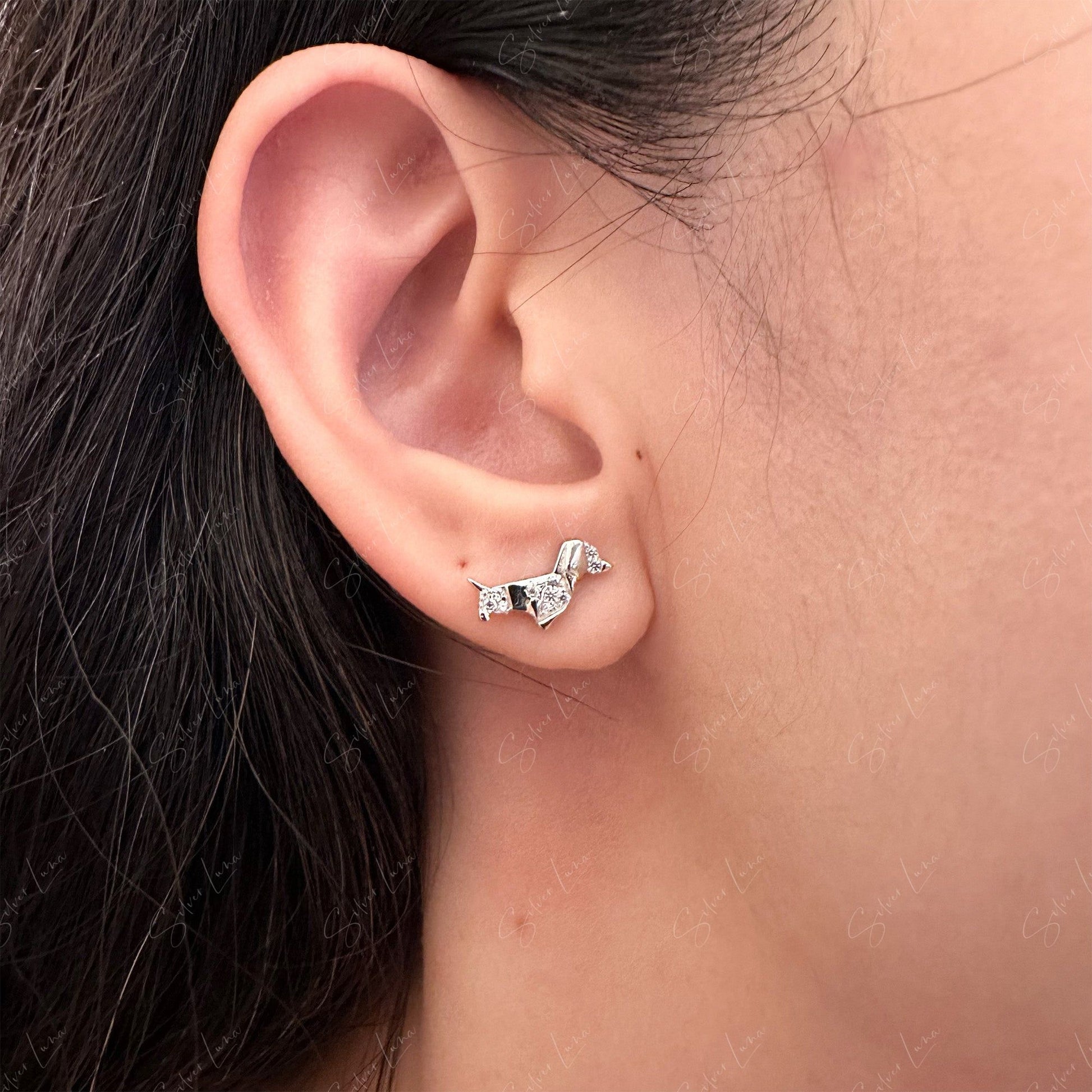 tiny silver dog stud earrings