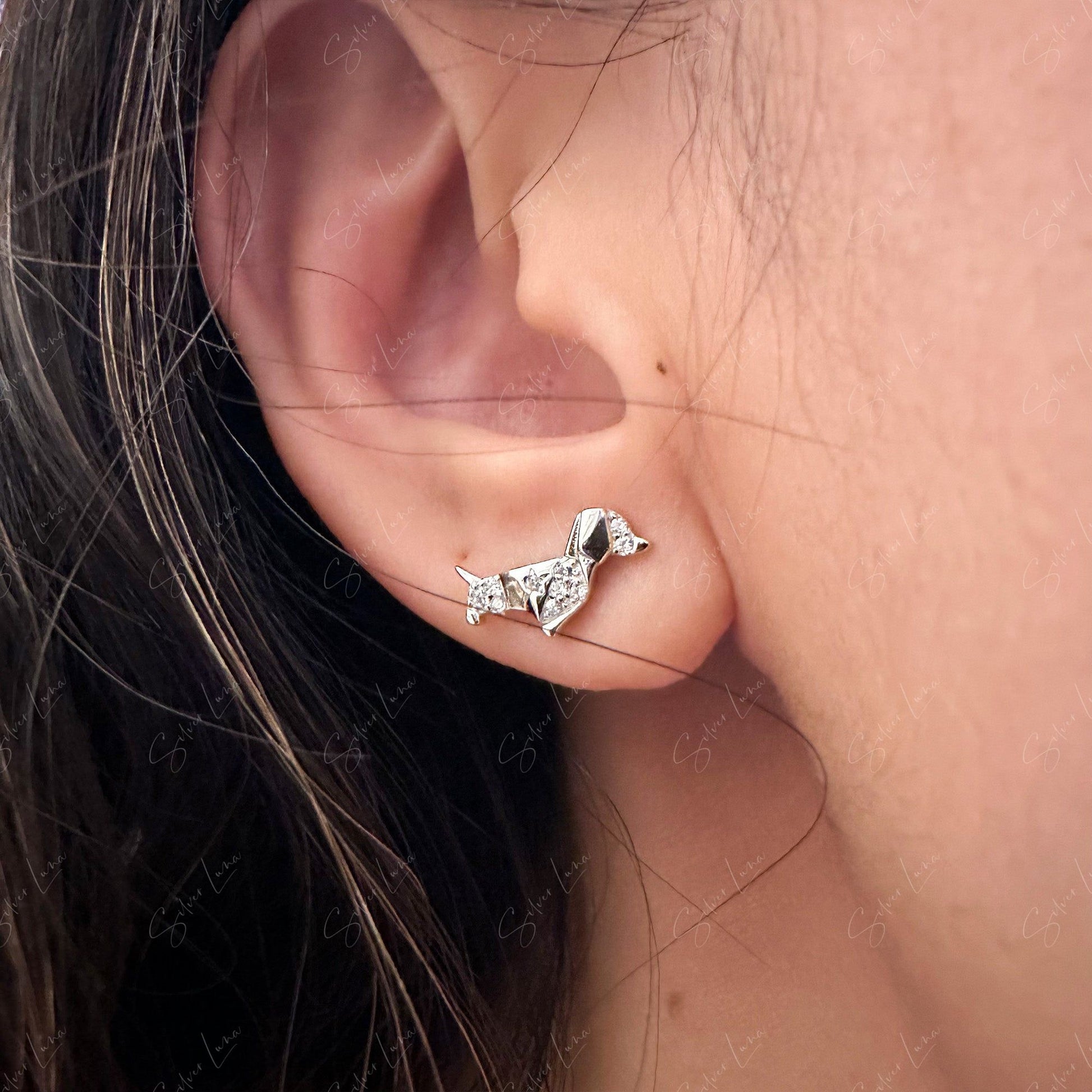 silver dog stud earrings
