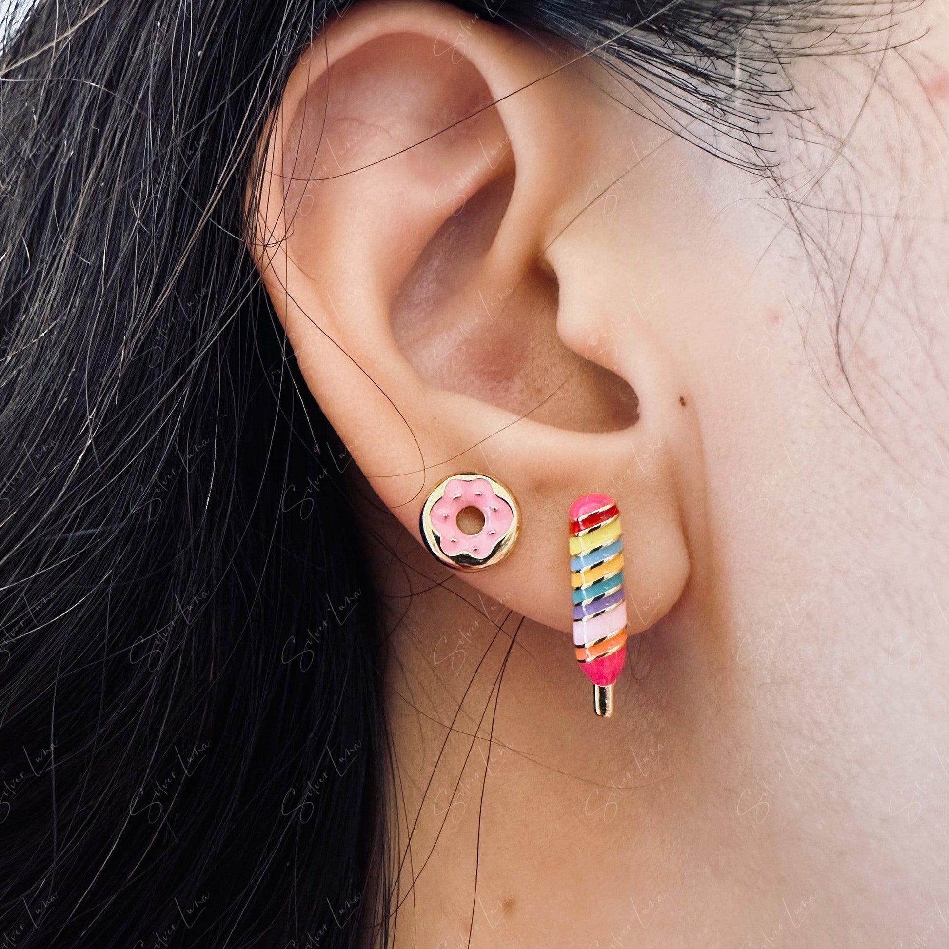 donut and ice pop stud earrings