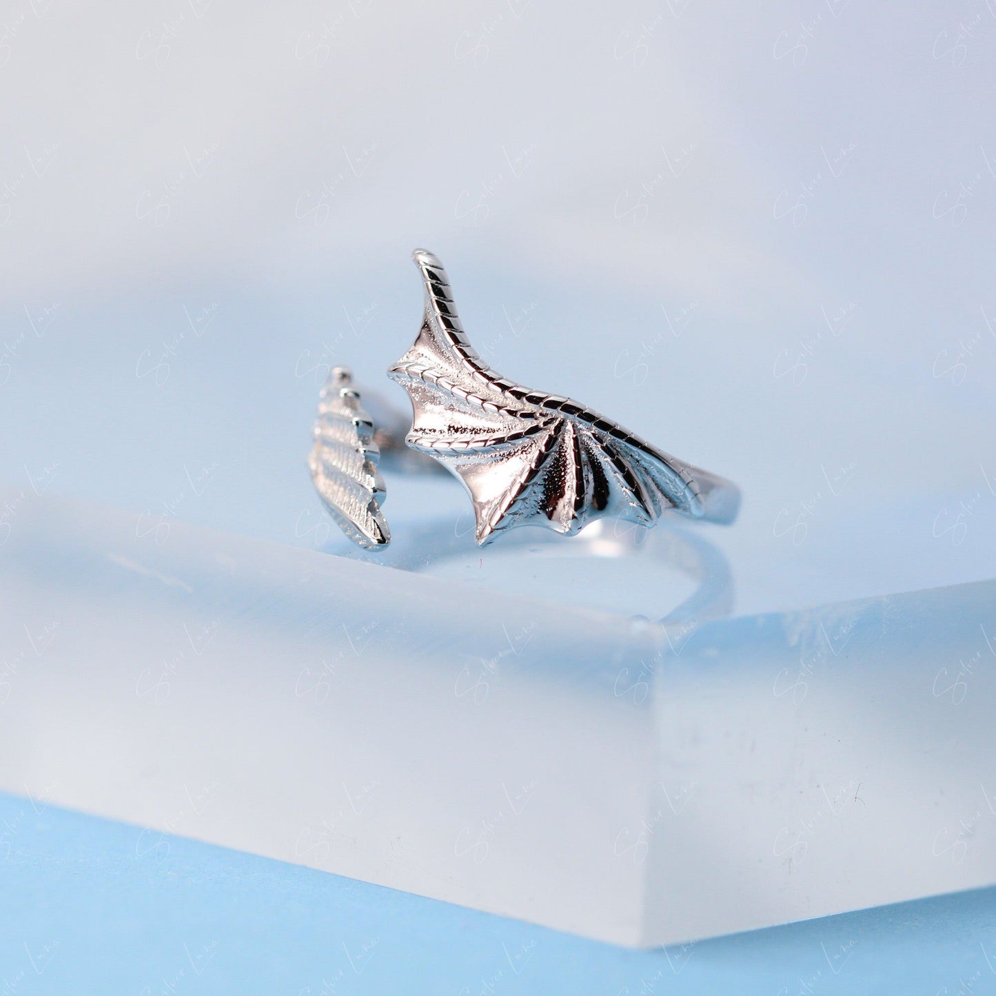 Angel and demon open band silver ring