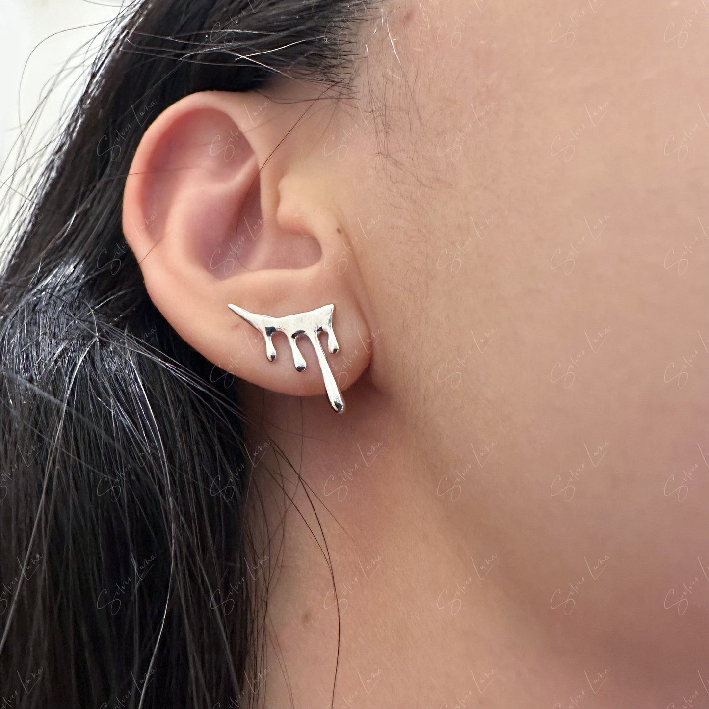 dripping silver stud earrings
