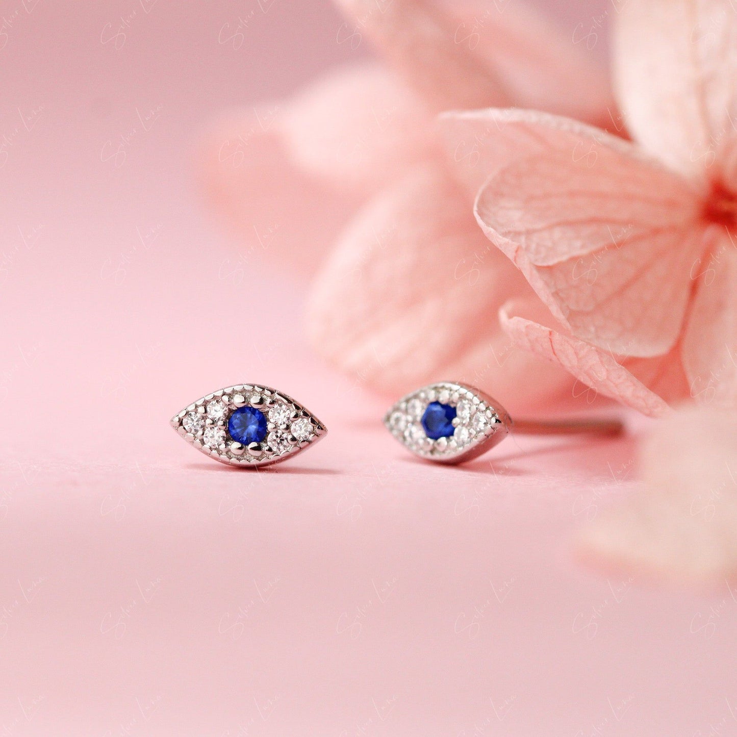 Turkish evil eye sterling silver stud earrings