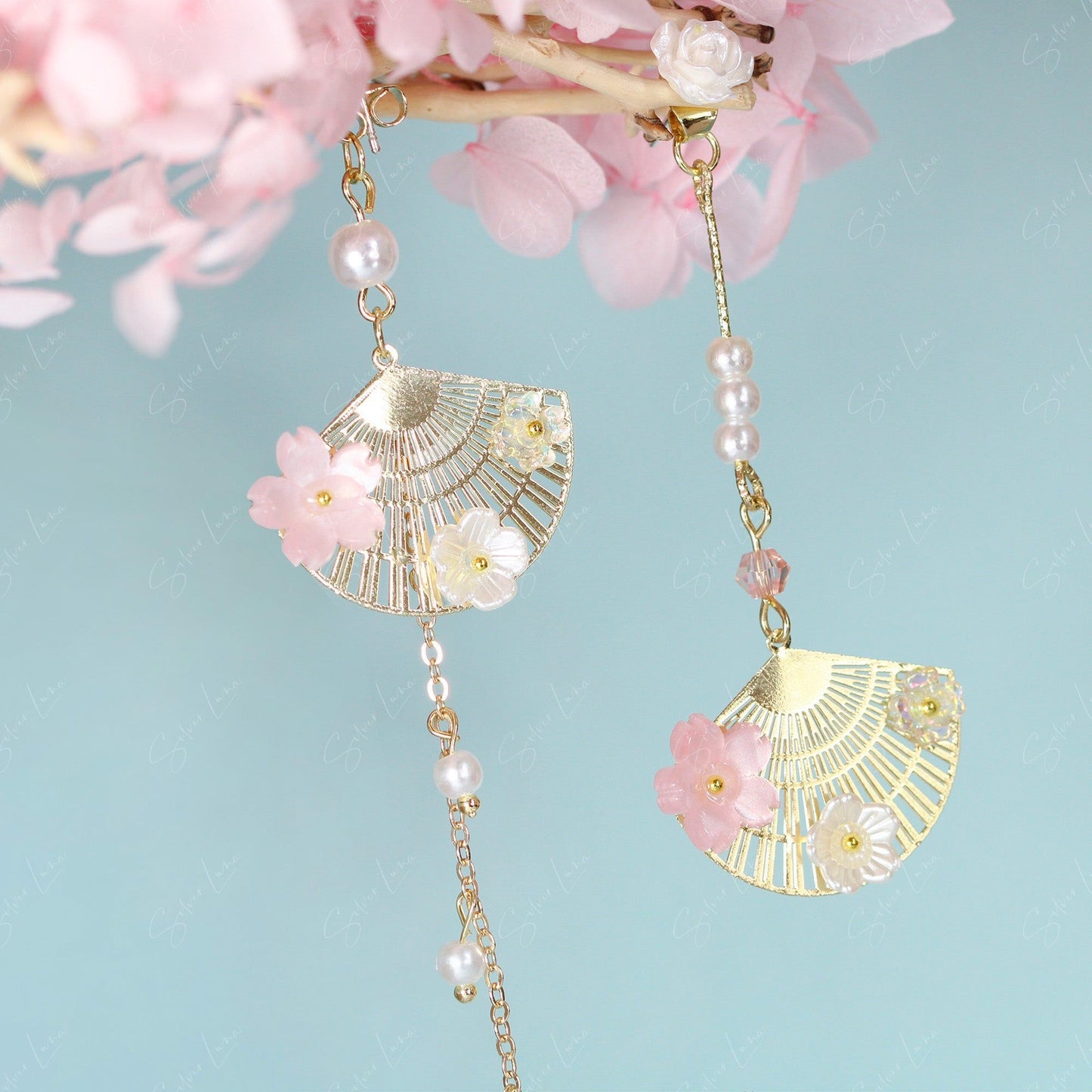 Japanese fan dangle drop earrings