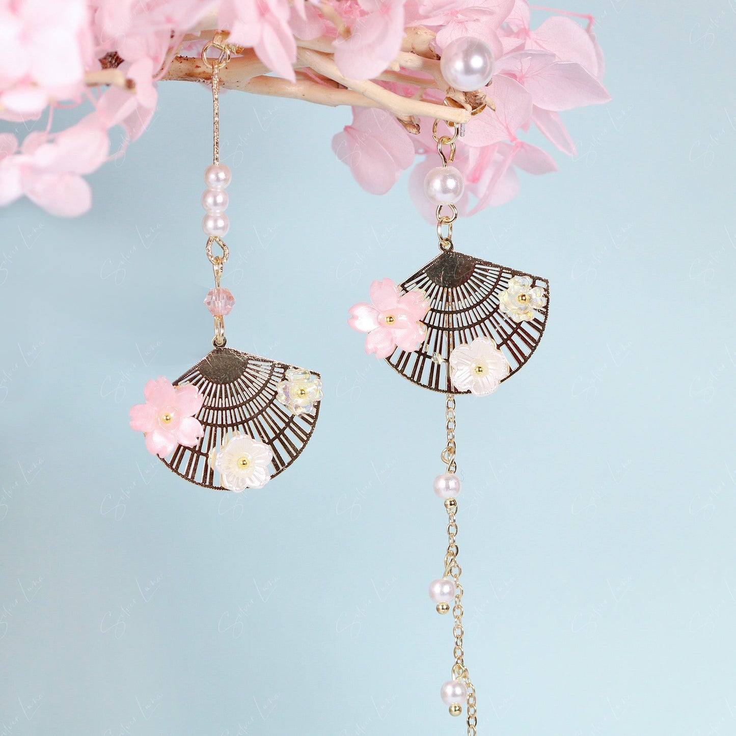 cherry blossom fan drop earrings