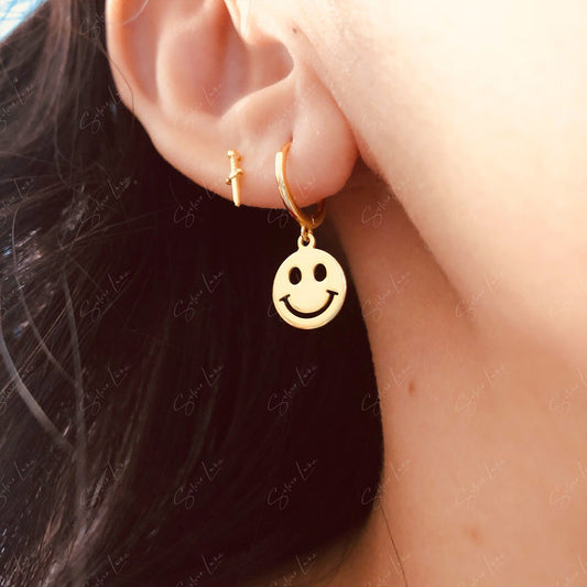 Happy smile face hoop earrings