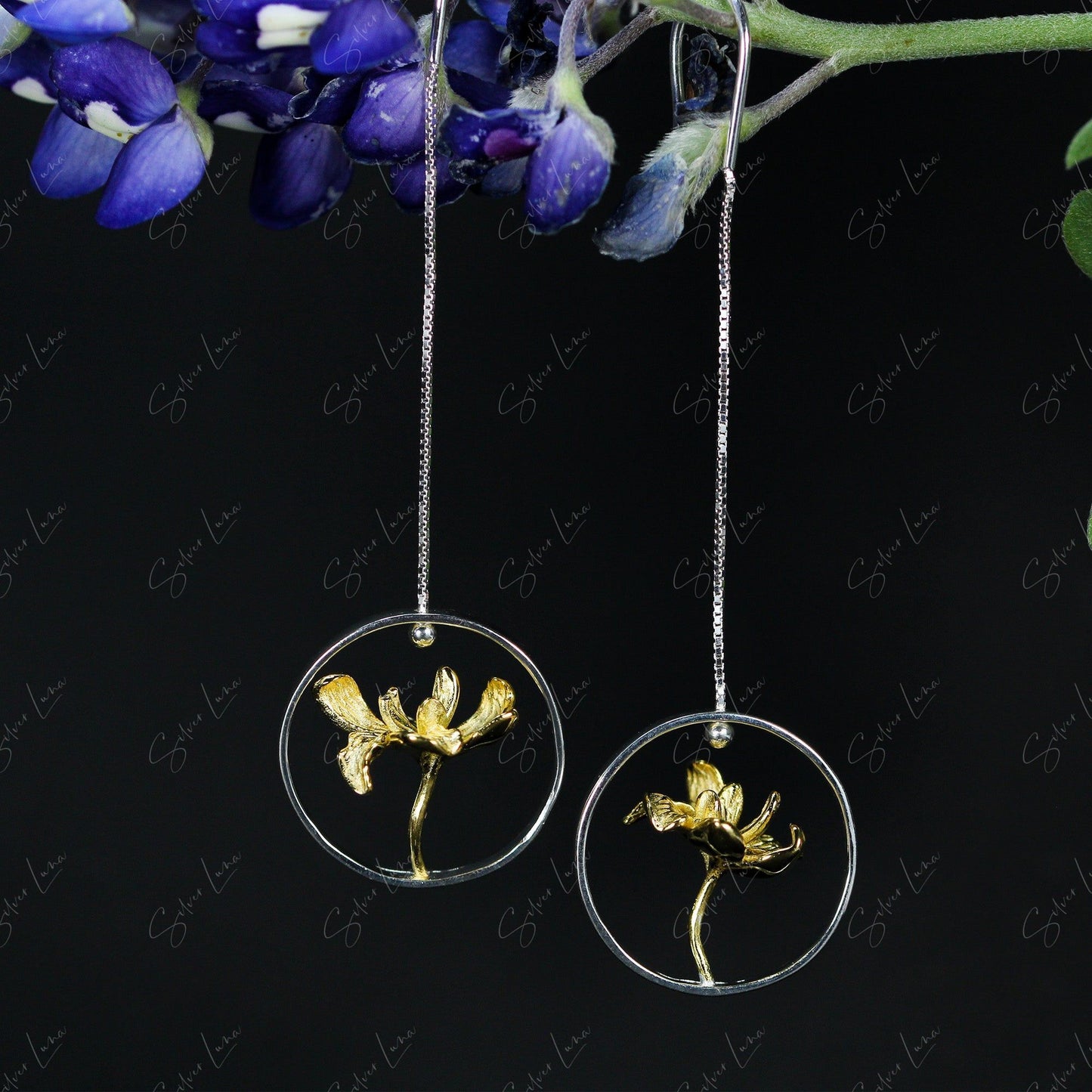 Floating lotus dangle drop earrings