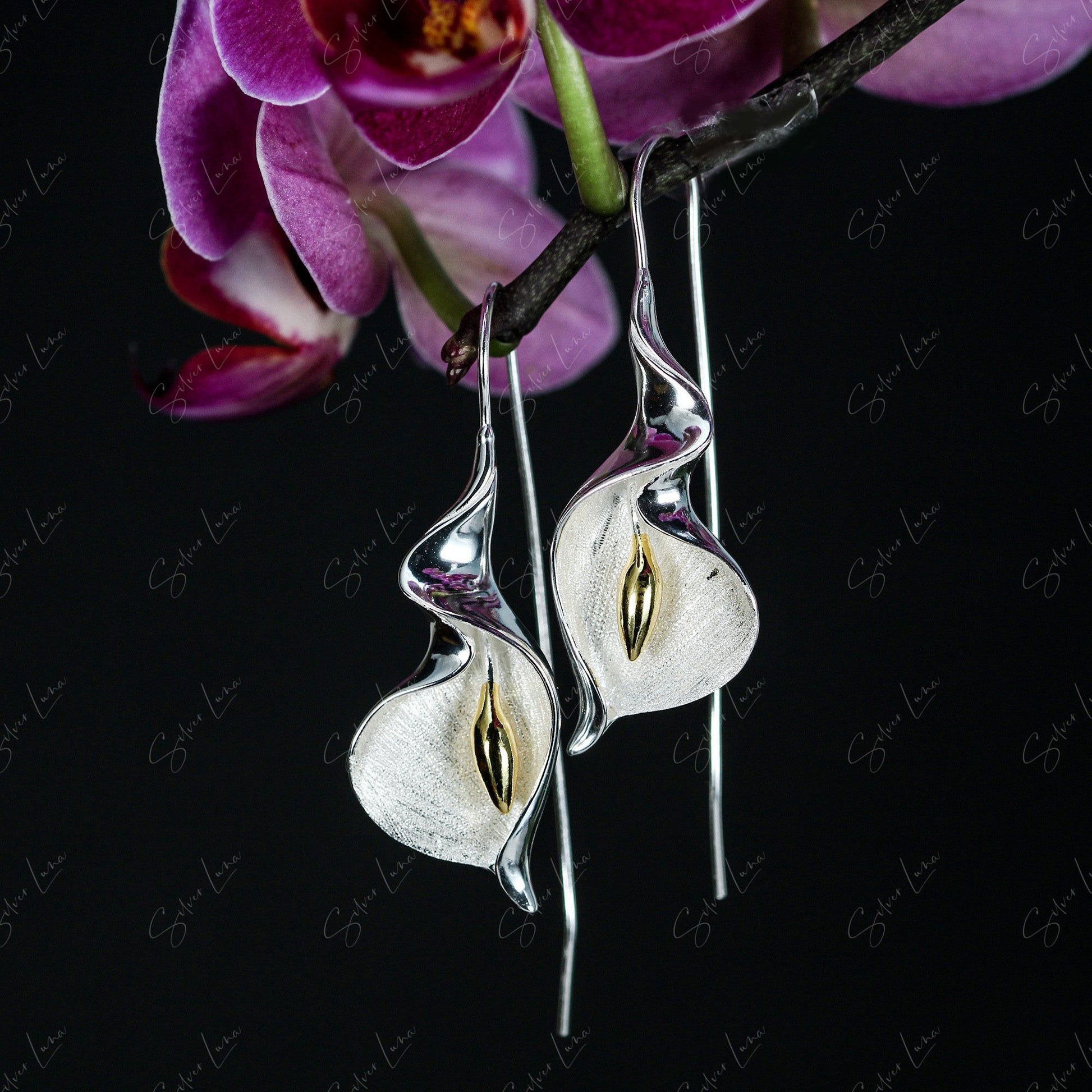 flower petal dangle drop earrings
