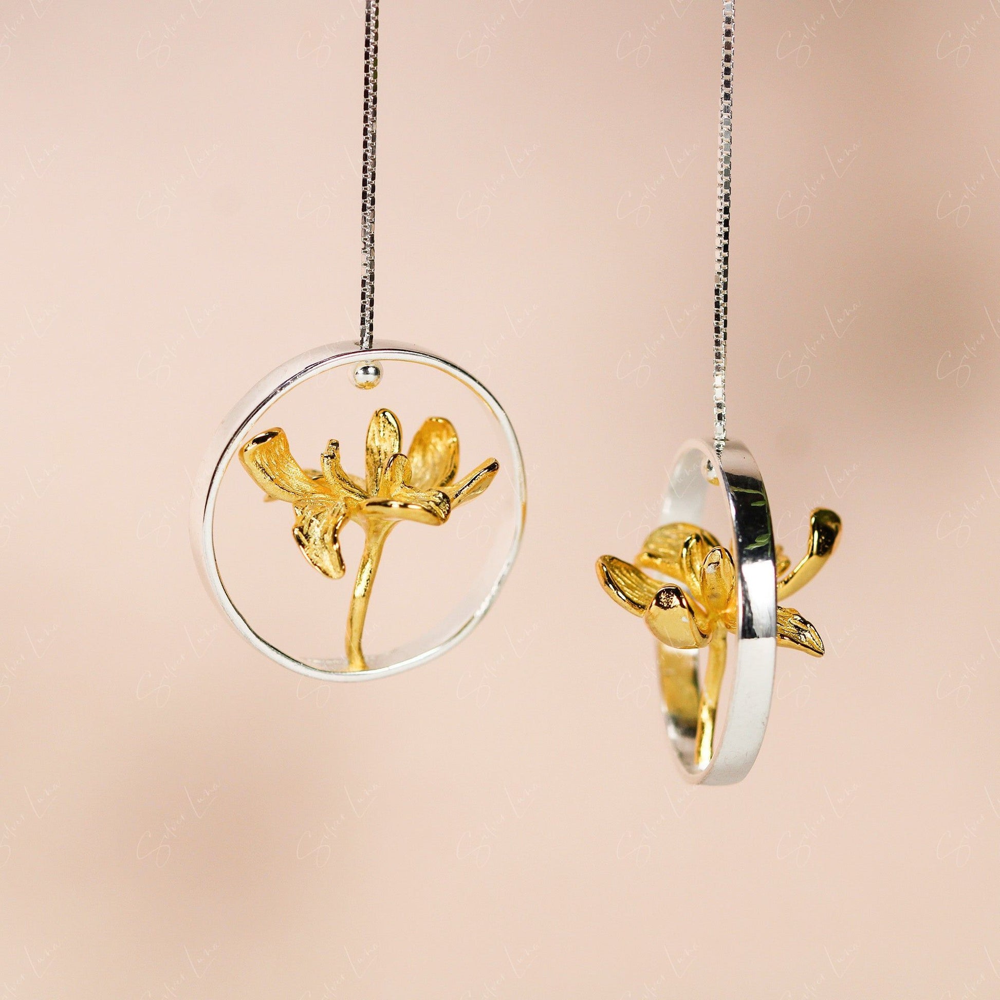 3d lotus flower silver earrings