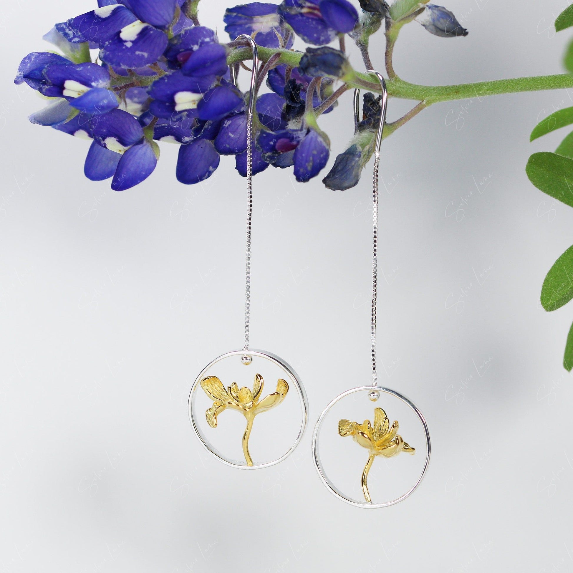 floating gold flower drop earrings