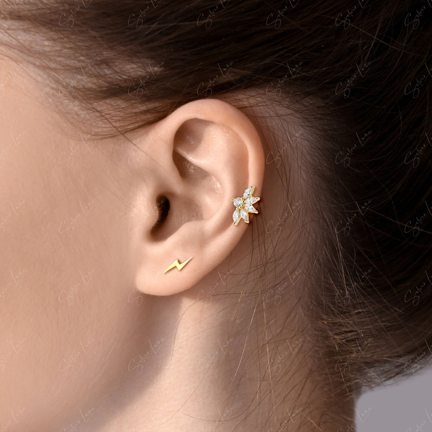 Zircon lotus flower screw back stud earrings