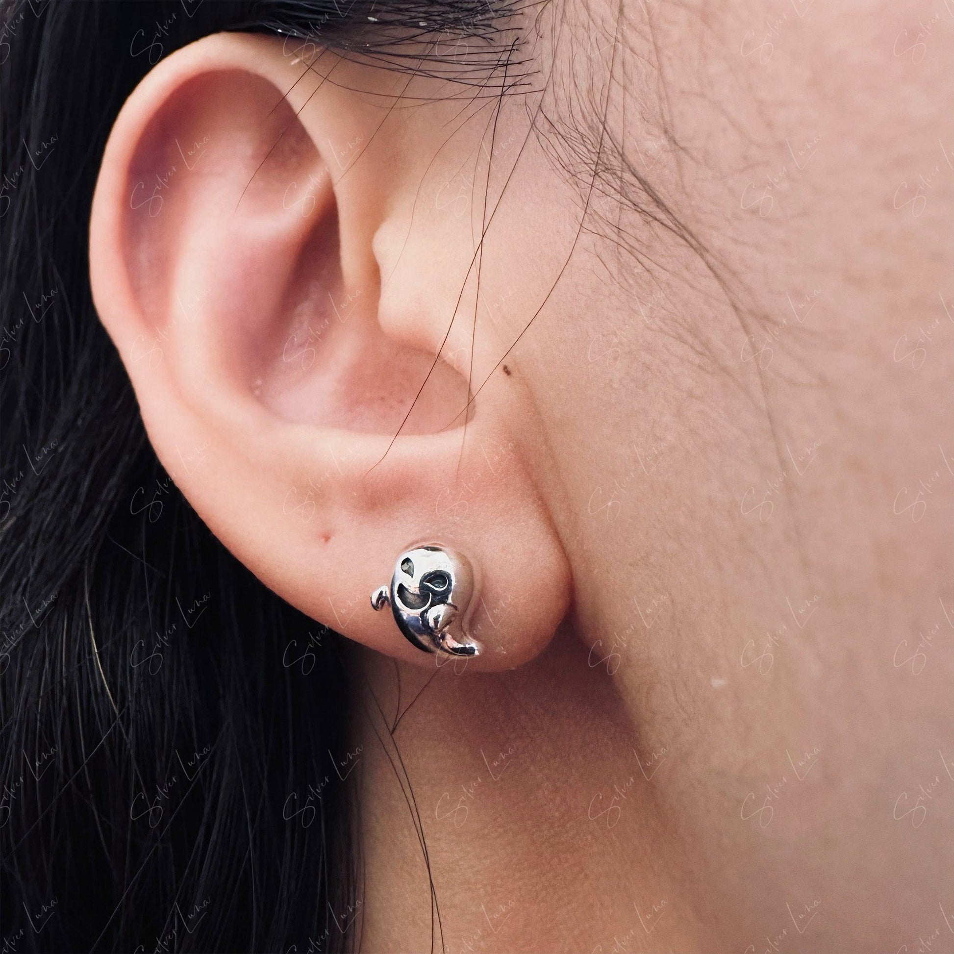 sterling silver ghost stud earrings