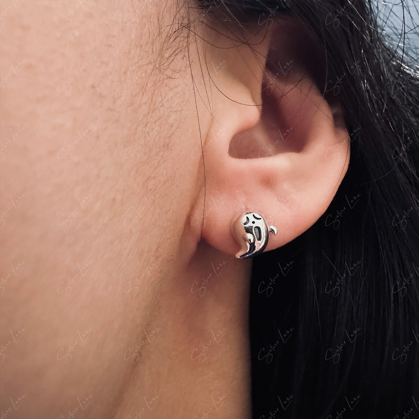 sterling silver ghost stud earrings