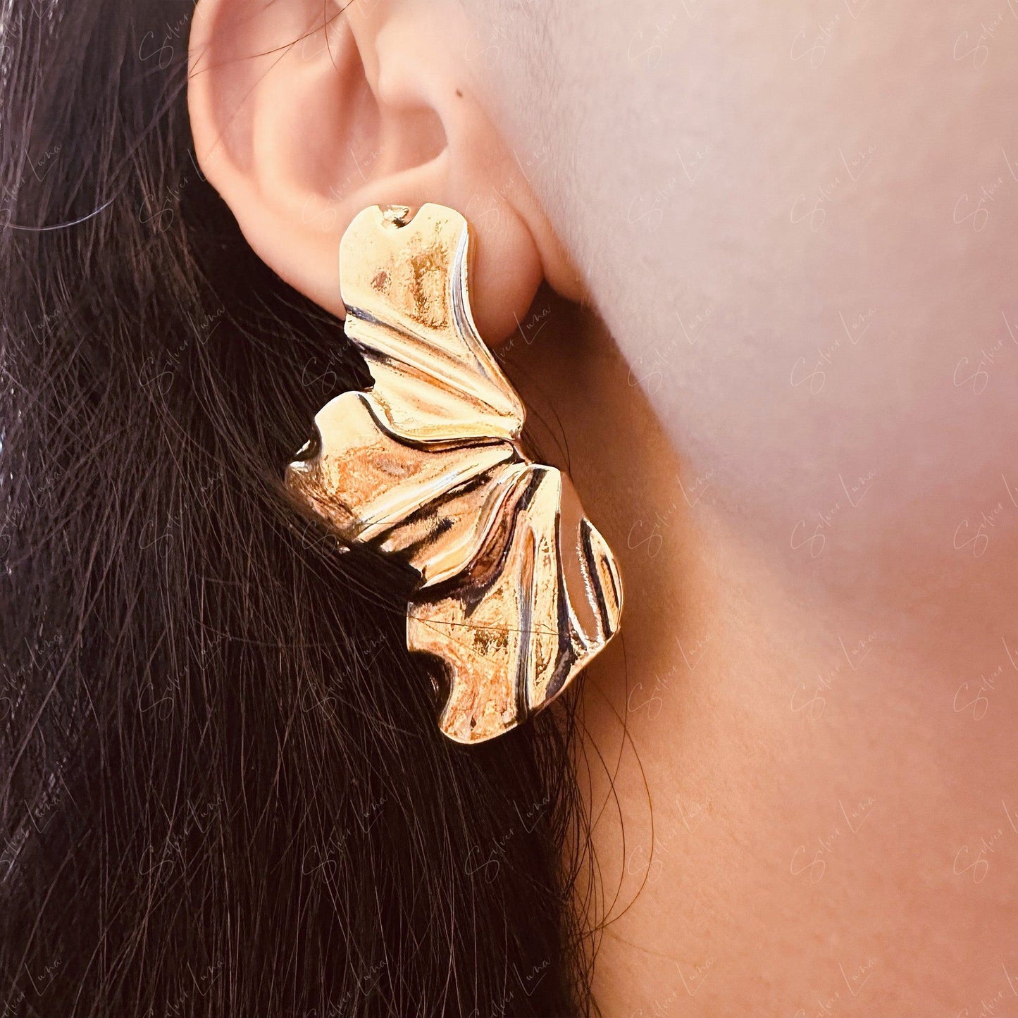 Golden flower big statement earrings
