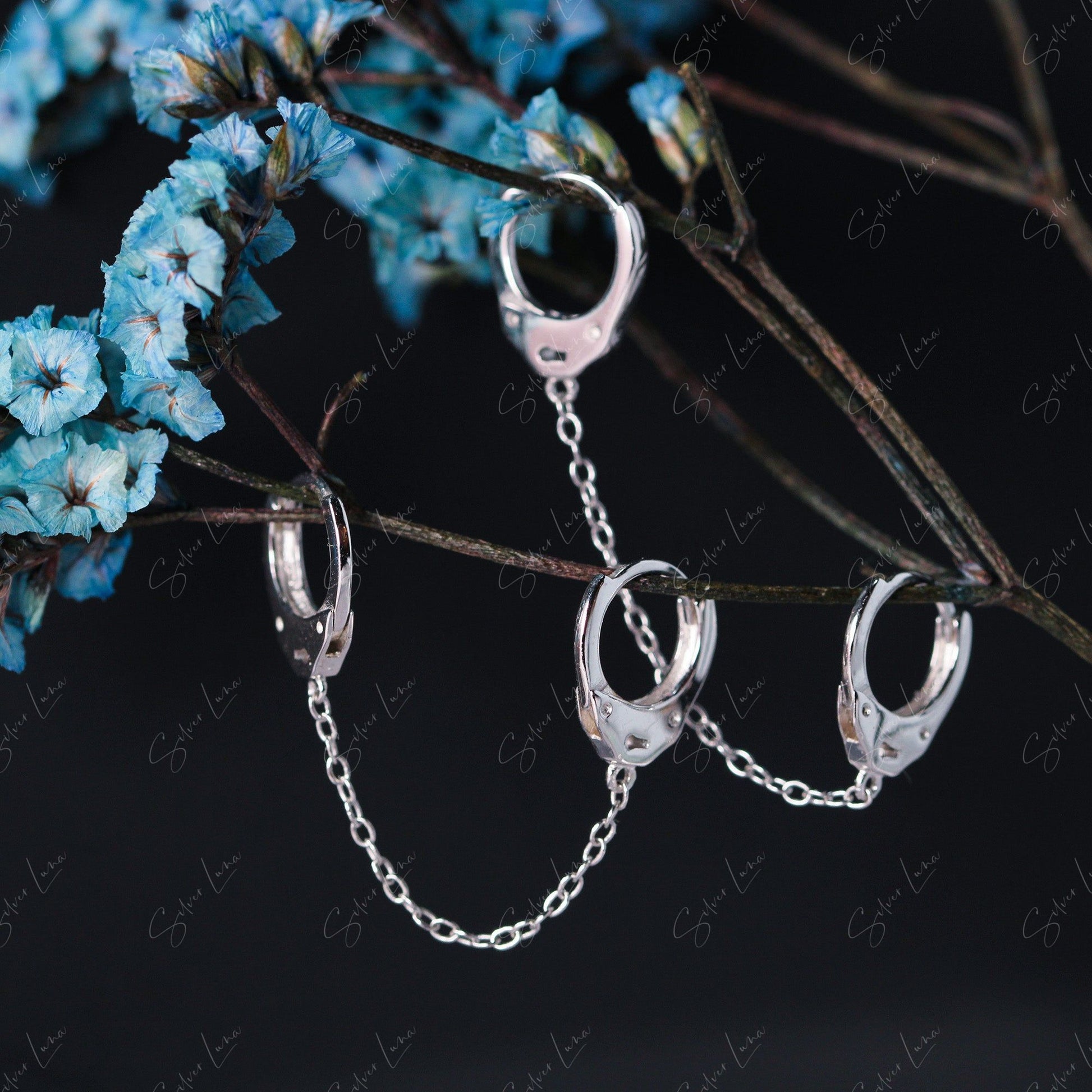unique handcuffs double hoop earrings