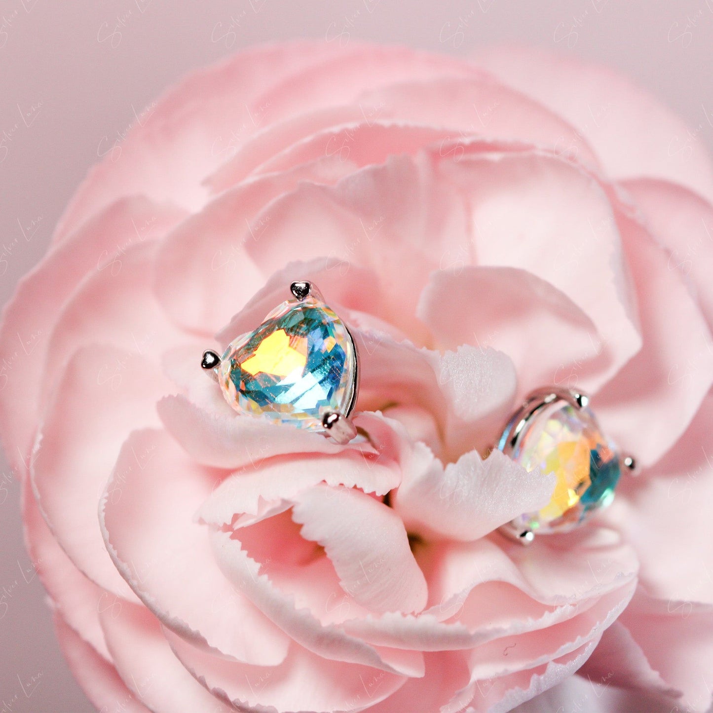 Rainbow heart crystal stud earrings