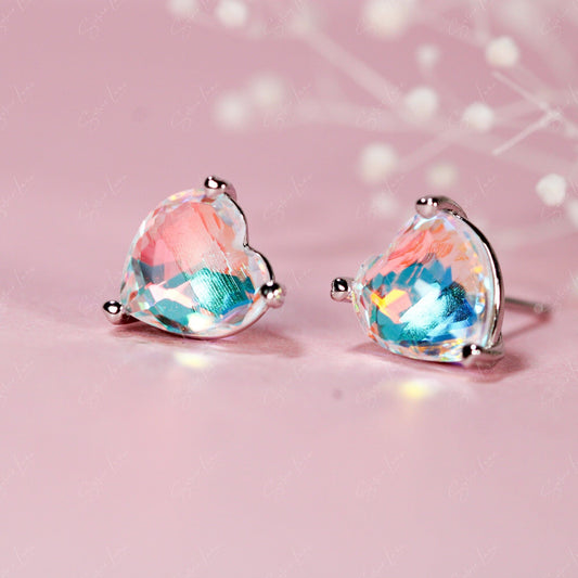 Rainbow heart crystal stud earrings