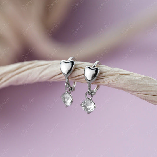 Sweet heart hoop earrings with cubic zirconia drop