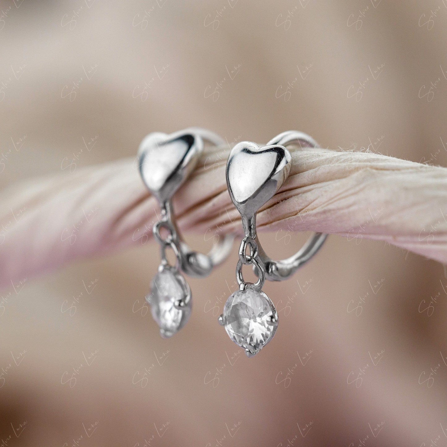 Sweet heart hoop earrings with cubic zirconia drop