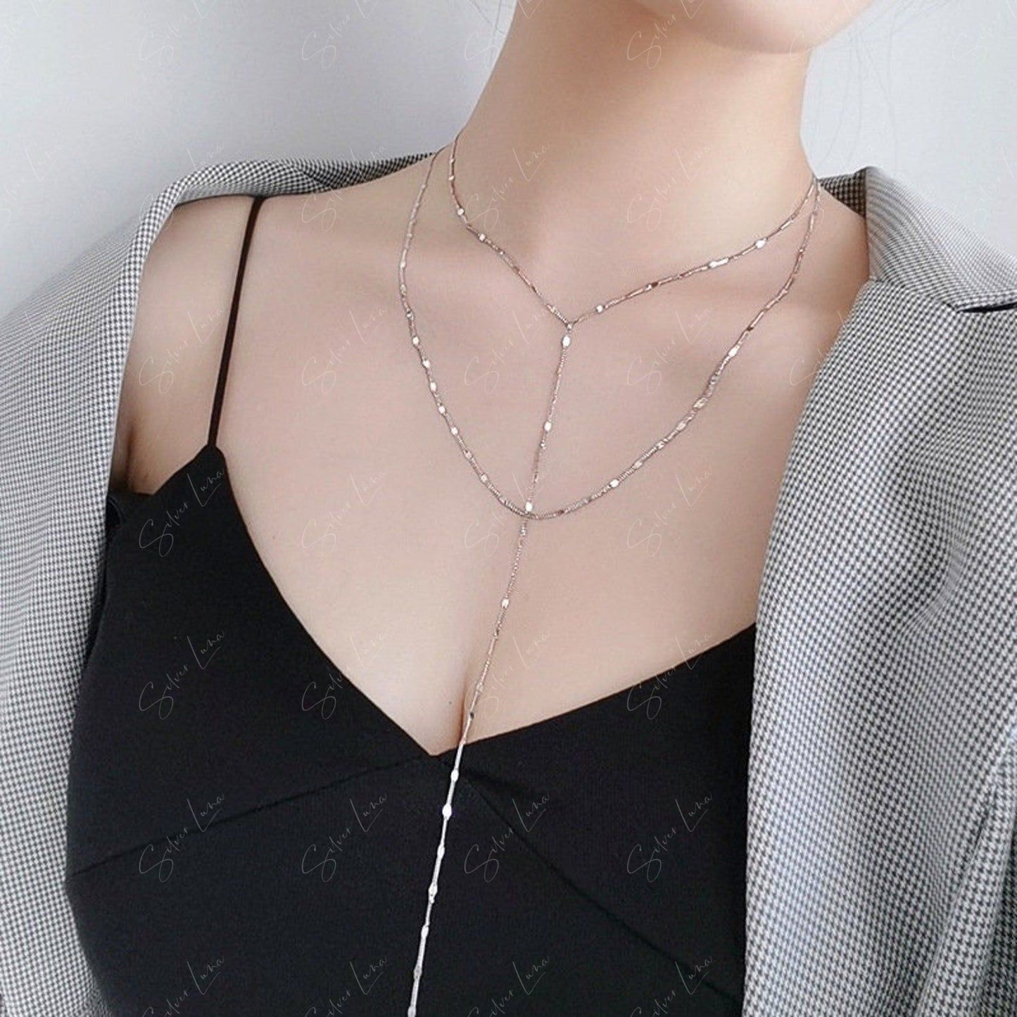 double layer long chain necklace
