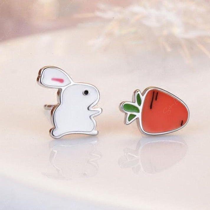 Rabbit and carrot stud earrings