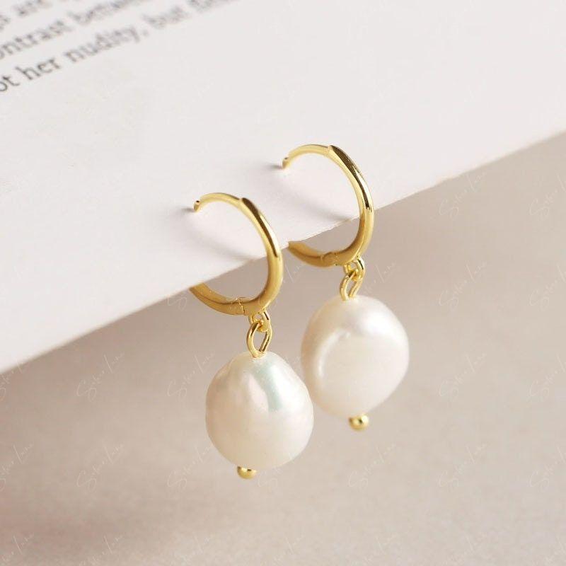 Baroque pearl drop hoop earrings