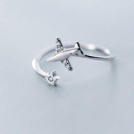 Airplane adjustable silver ring