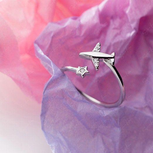 Airplane adjustable silver ring