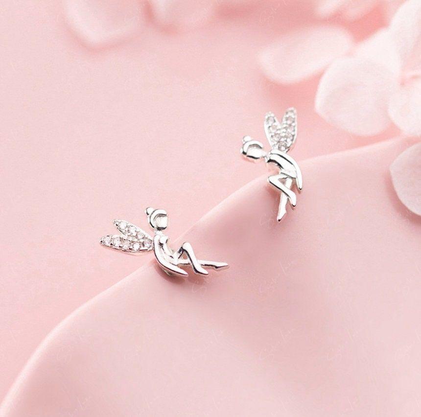 silver fairy stud earrings