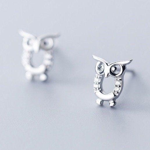 Silver owl stud earrings