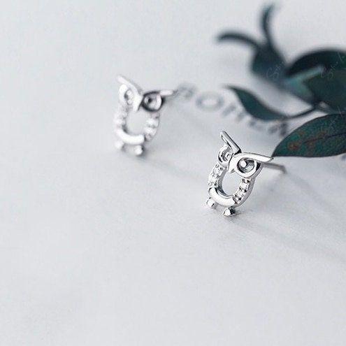 Cute owl sterling silver stud earrings