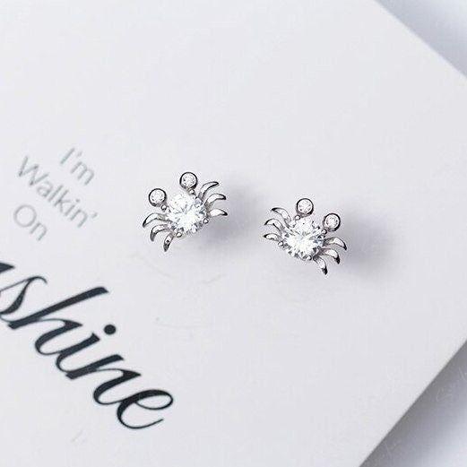 CZ crab animal stud earrings