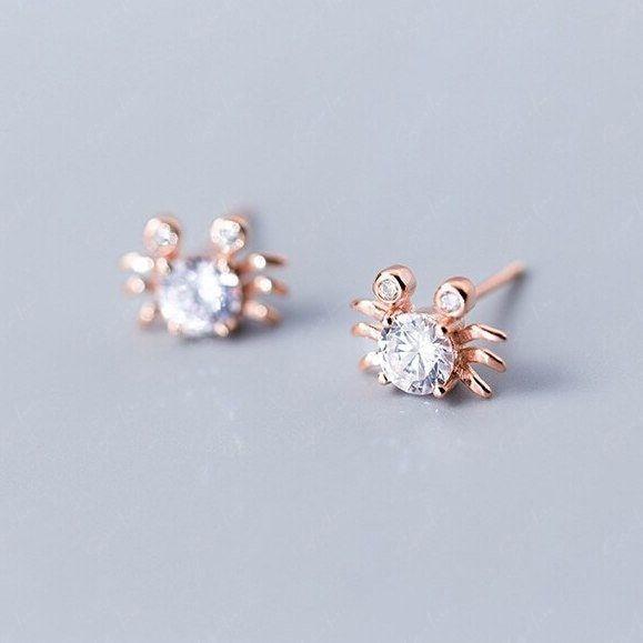 CZ crab animal stud earrings