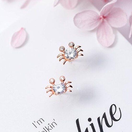 CZ crab animal stud earrings