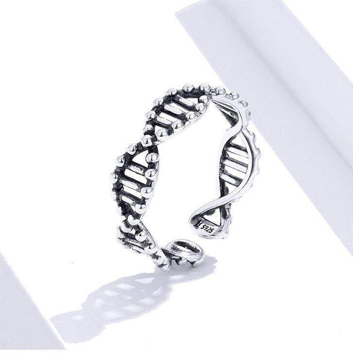 DNA strain sterling silver ring