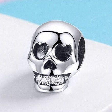 Skull head Halloween sterling silver bead charm