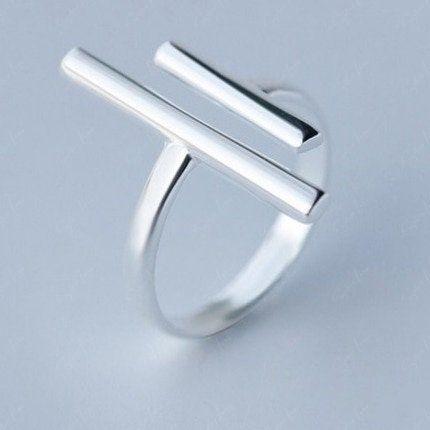 Geometric abstract stick open band ring
