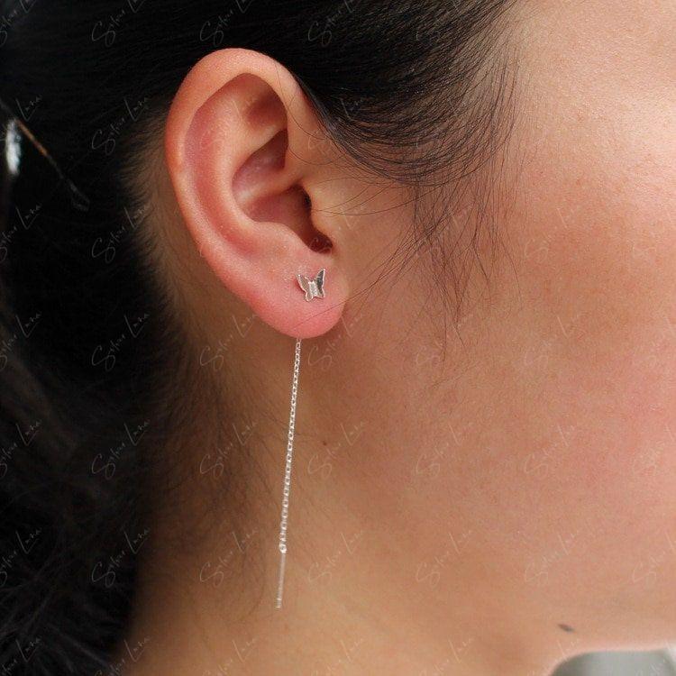 Butterflies ear threader earrings in sterling silver