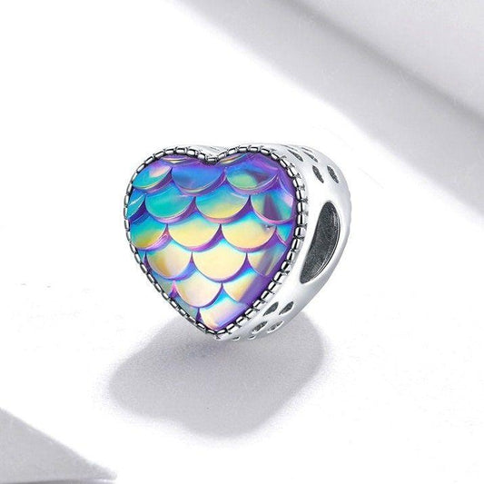 rainbow fish scale heart bead for bracelet
